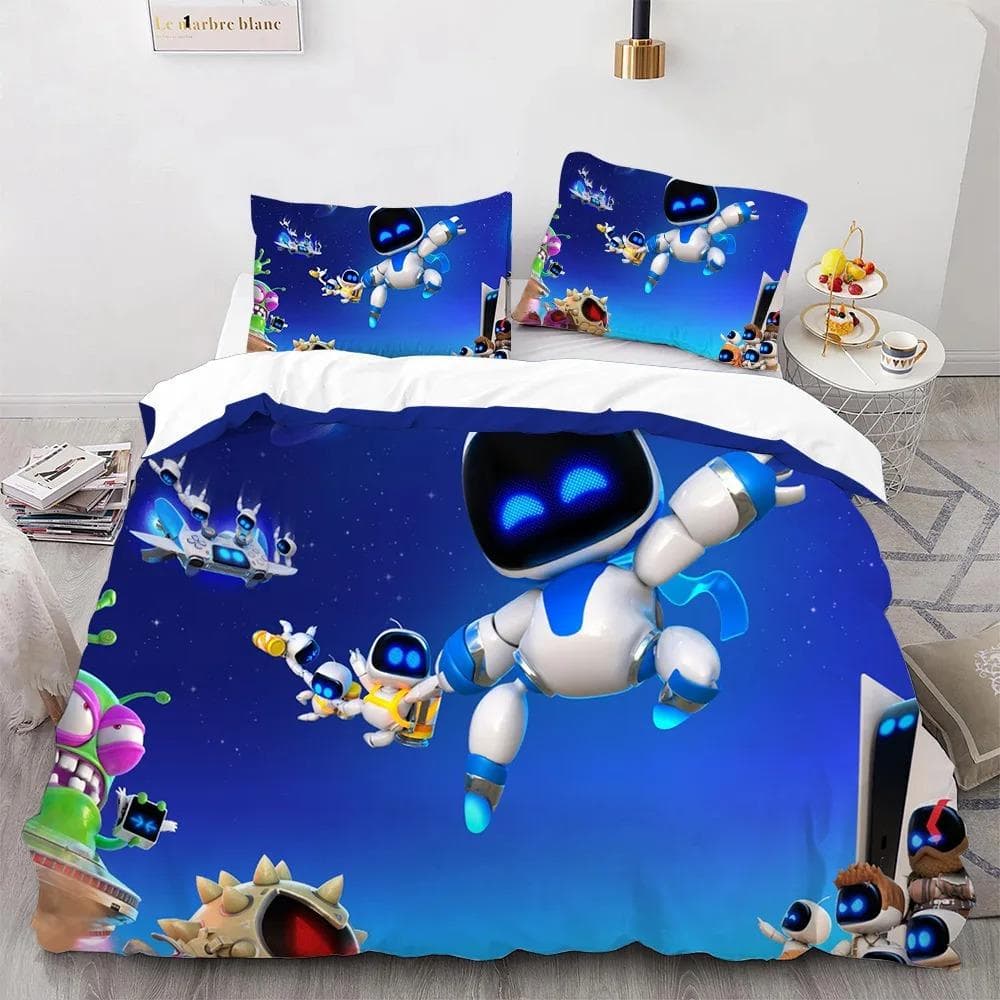 Astro Bot Cute Cartoon Bedding Set Duvet Set Single Double Bed King Size Bed Set Adult boys Bedroom Duvet Cover Pillow Case 140X200cm-2pcs