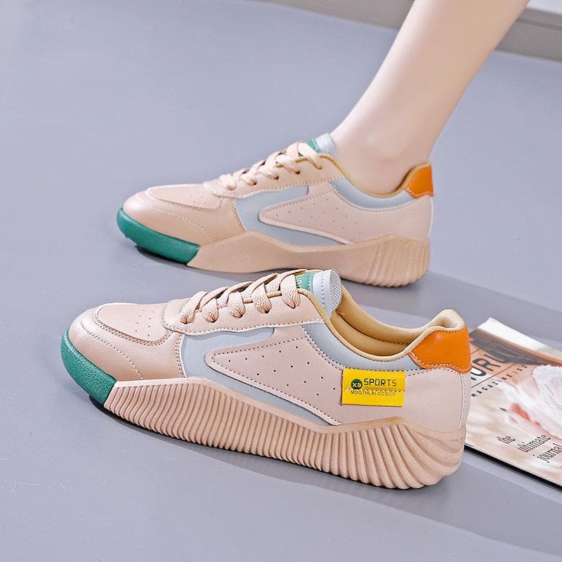 New Spring and Autumn All-match Sneakers Thick-soled Splicing Personality Sports and Leisure Leather Flat Shoes 40
