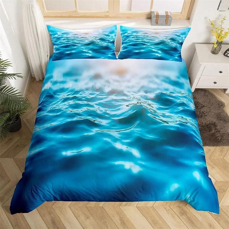 Beach Sea Wave Ocean Duvet Cover Sunset Hawaiian Palm Tree Wave Comforter Cover Tropical Island and Sea Beach Nature Theme Decor 140x210cm 2pcs