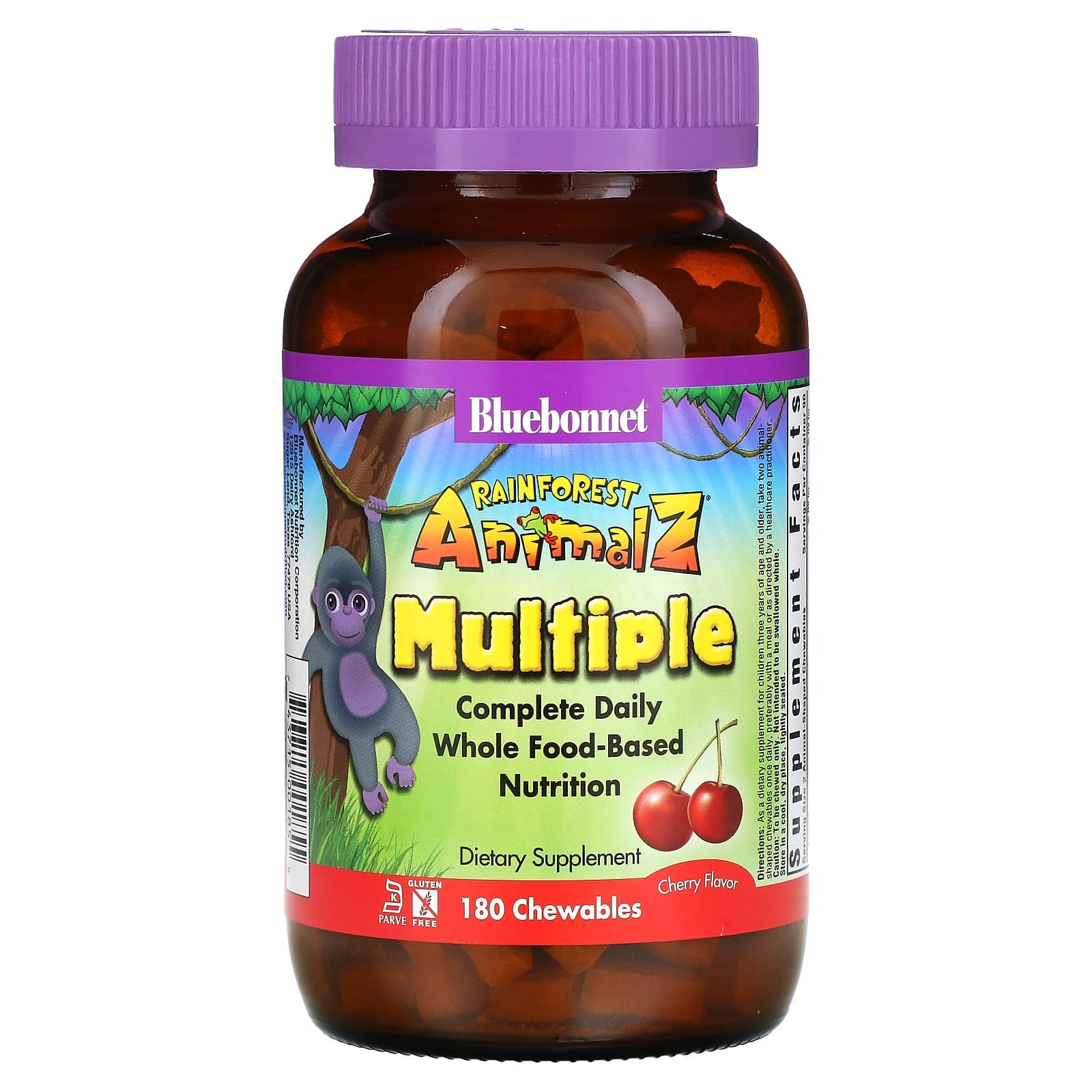Bluebonnet Nutrition, Rainforest Animalz, Complete Daily Natural Food-Based Nutrients, Cherry Flavor, 180 Chewable Tablets