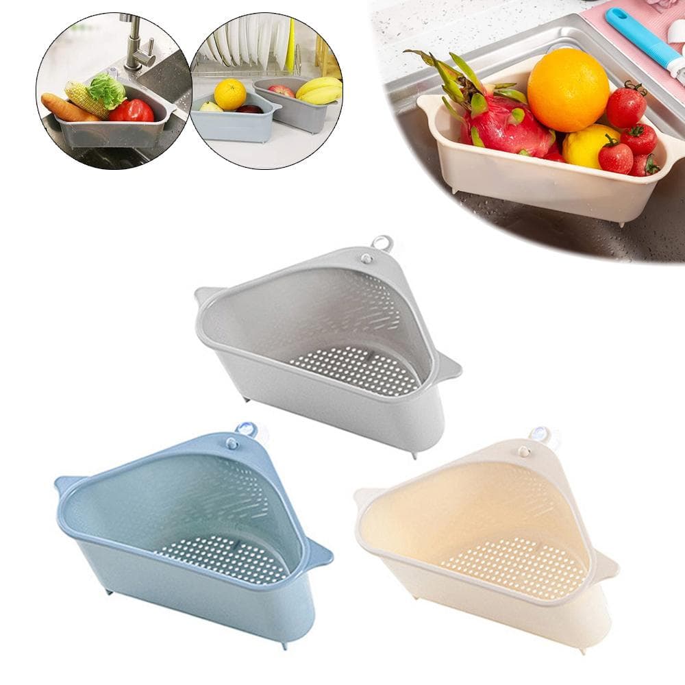 Multifunctional Corner Sink Drain Rack Shelf Suction Cup Sink Drain Basket Bowl Sponge Holder Kitchen Bathroom Storage Organizer grey