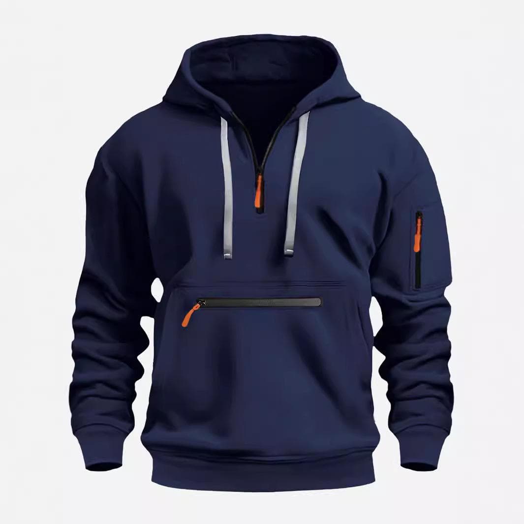 Men's Waterproof Zipper Pocket Hoodie - Autumn/Winter Casual Sportswear XXXL Dark blue