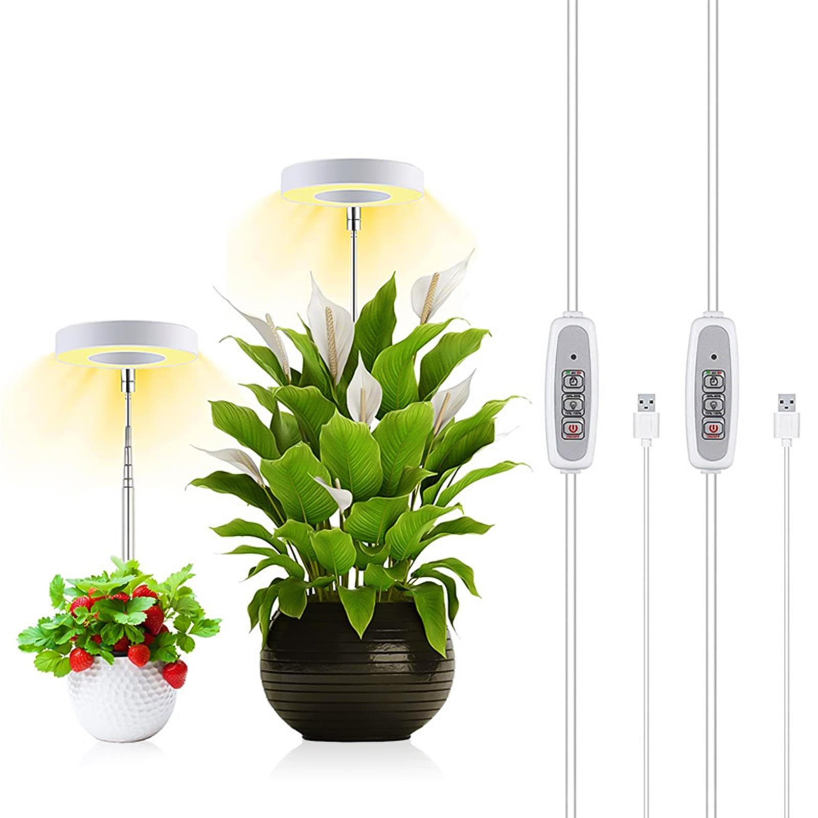 Plant Growing Light Brightness Dimmable 2/4/8h Timing Mini Circle Leds Lamp for Indoor Plants white