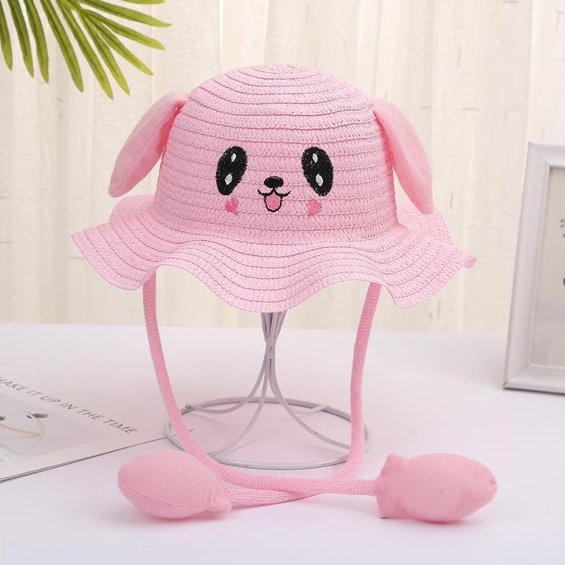 Cute Children's Sun Hat Summer Sunscreen Cap Cotton Yarn Hat Ear Moving Hats Cartoon Fisherman Hat for Kids light pink
