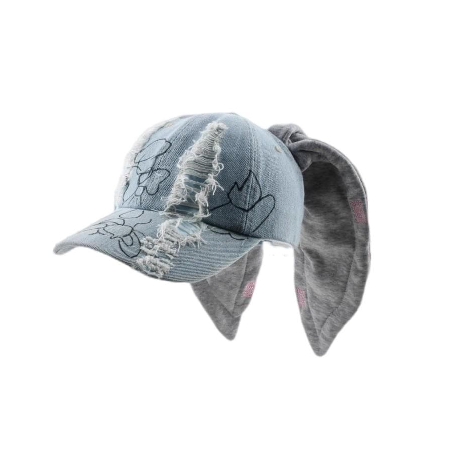 Korean Fashion y2k Baseball Cap For Punk Ripped Retro Denim Jeans Graffiti Cool Long Rabbit Ear Street Hip Hop Sun Hats Visors 58