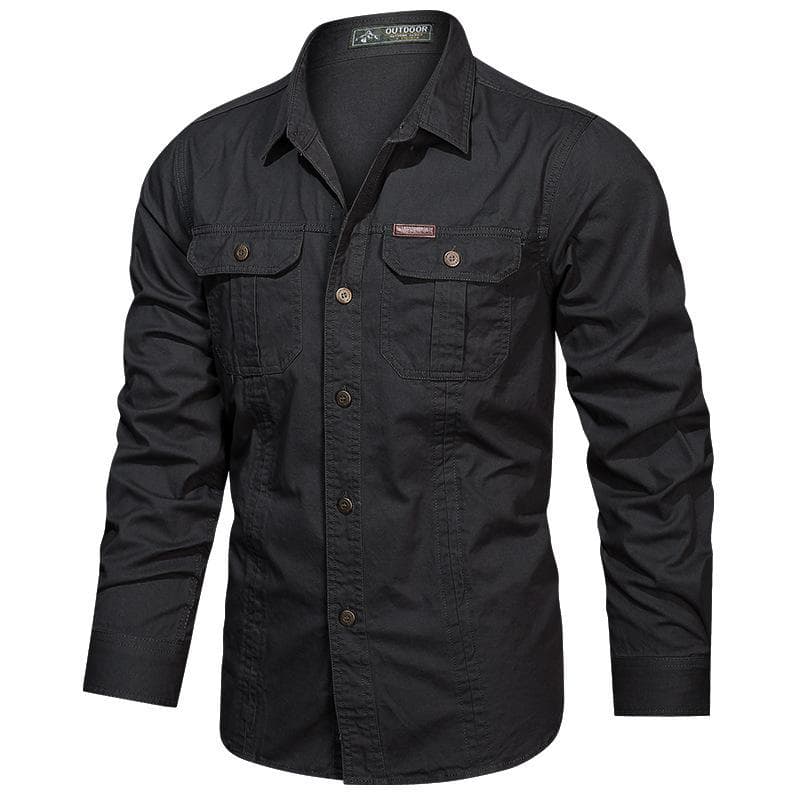 2023 Army Tactical Shirts Men Spring Autumn Military Casual Slim Cargo Tops Outdoor Wear-resistant Long Sleeve Work Shirt L black