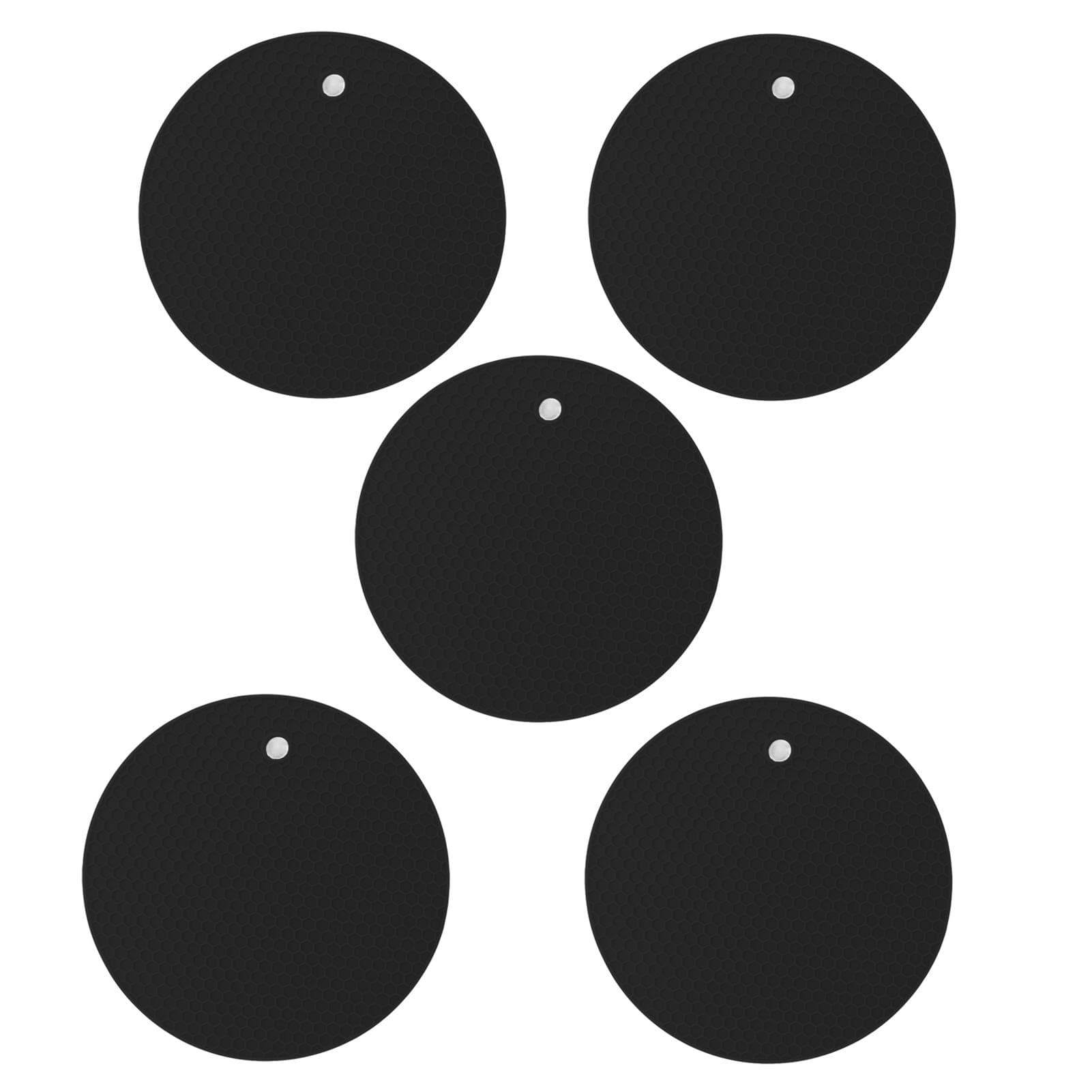 5PCS Silicone Trivet Mats Round Multipurpose Heat Resistant Non Slip Pads Pot Holders for Hot Pot black