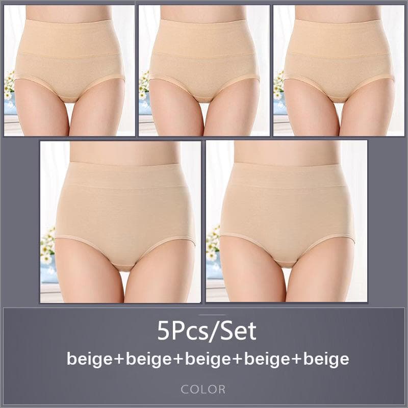 5PCS/Set Women's High Waist Cotton Panties Briefs Soft Breathable Comfy Underwear Plus Size M-XXXXL M&5pcs