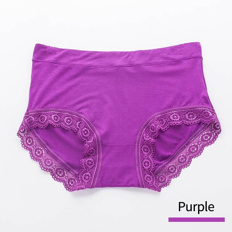 4-5Pcs/Lot Mid-High Waist Women's Panties Cotton Crotch Lace Breathable Tummy Large Size Women's Triangle Pants Underwear Briefs 2XL purple