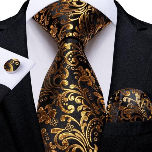 DiBanGu Mens Silk Necktie Set Striped Paisley Solid Tie Pocket Square Cufflinks N-7714