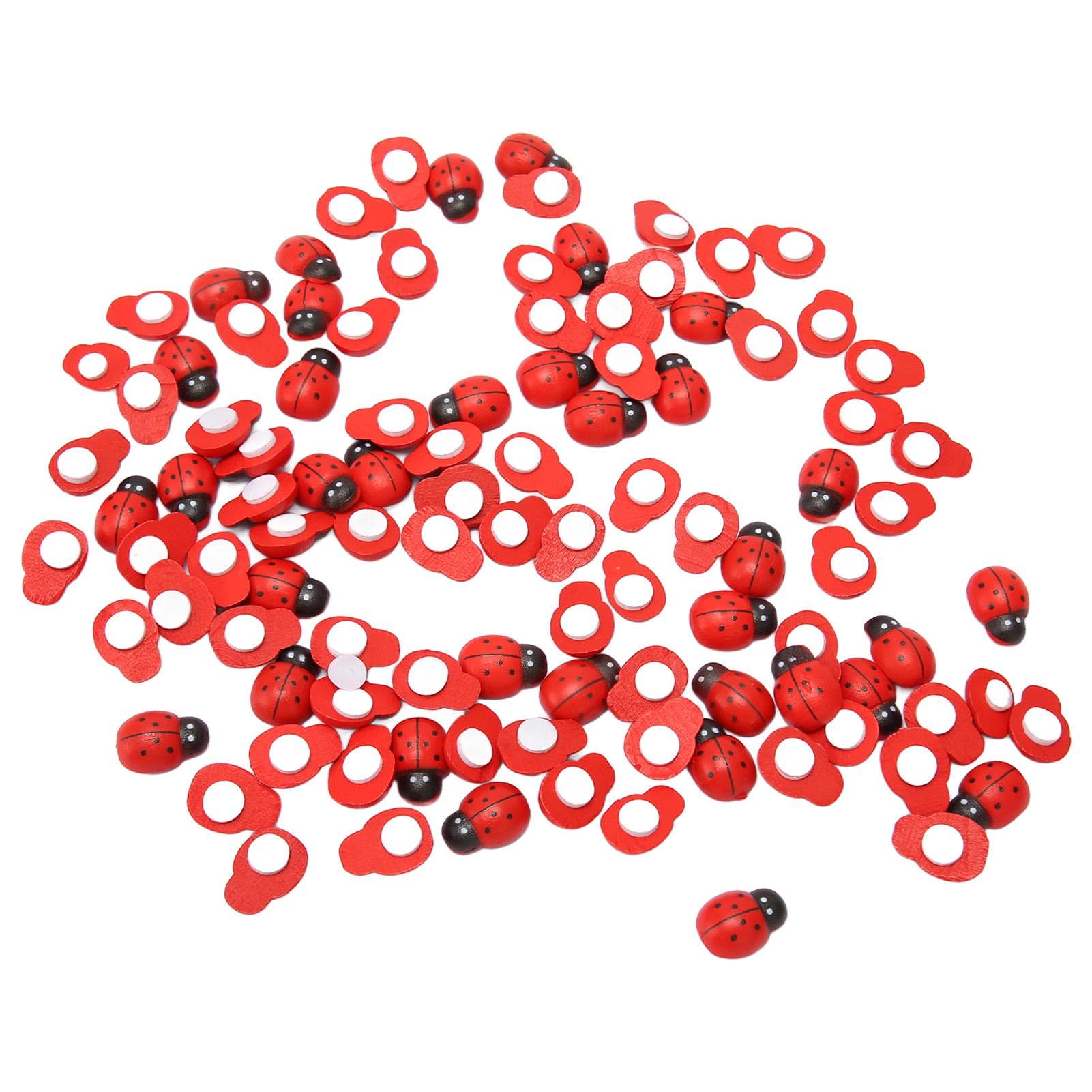 100PCS Wooden Ladybug Stickers Self Adhesive DIY Mini Ladybug Shaped Sticker for Home Wall Decor