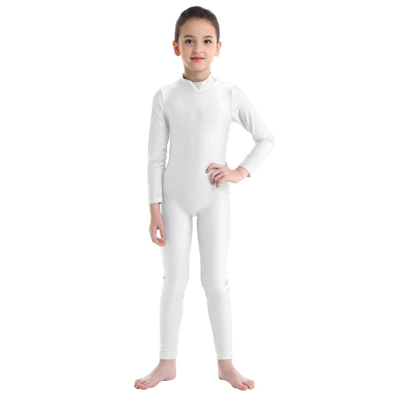 Children Girls Long Sleeve Dance Gymnastic Leotard Unitard Full Length Bodysuit Costume Dance Wear 13-14 Years ivory
