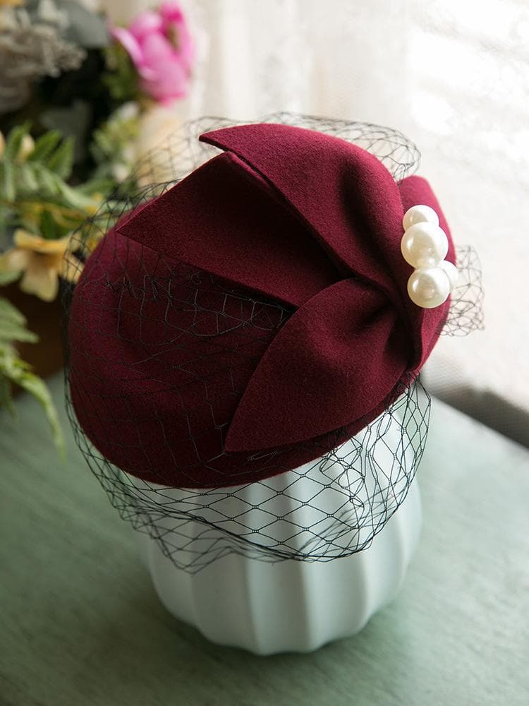 Pure Wool Felt Fascinator Wedding Hat Pillbox Hat for Women Cocktail Party Vintage Lady winter Solid Beret Hat Hostesses Cap diameter 17cm
