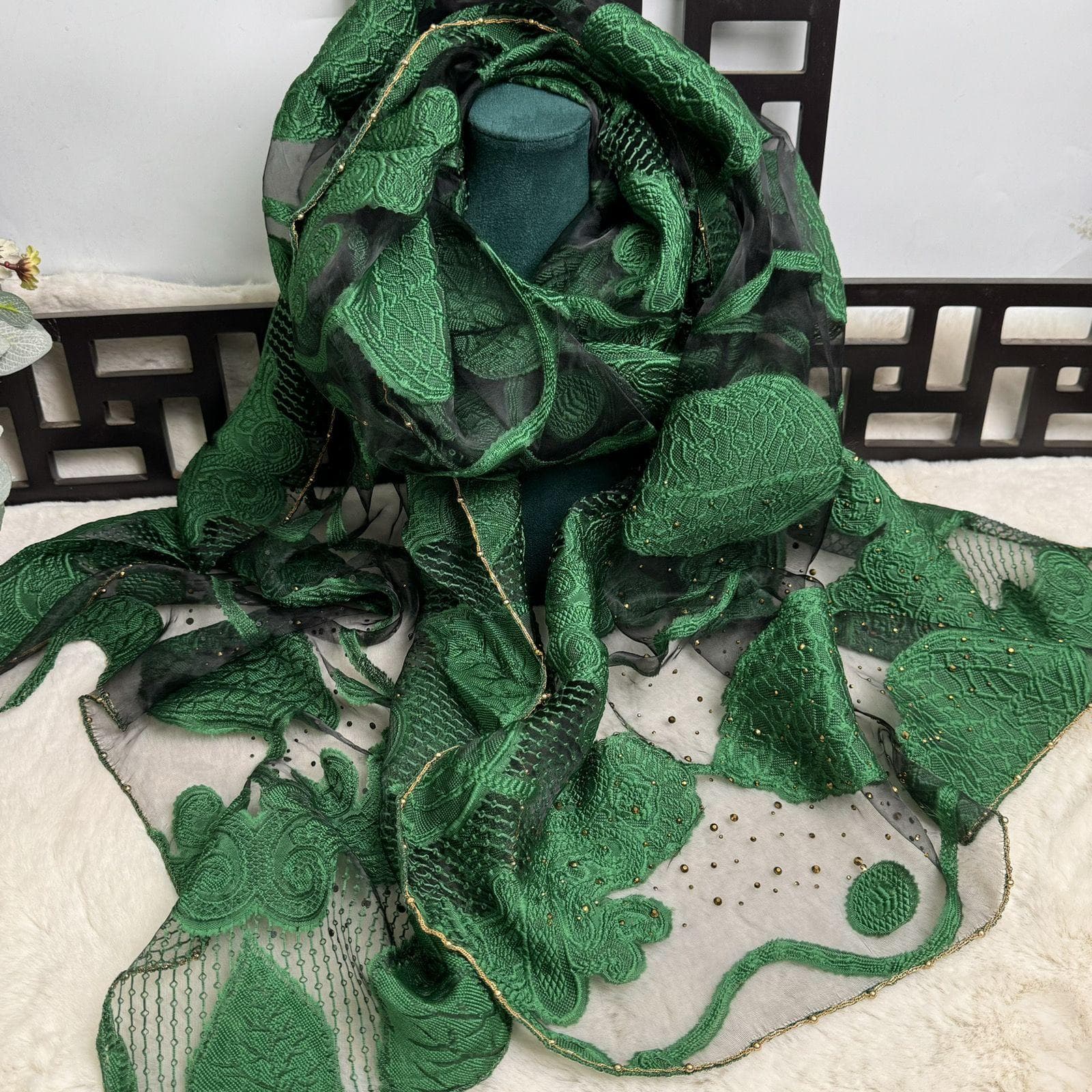 Scarf, Sunscreen Shawl, Beach Women's Fashion Scarf, Versatile Rectangular 70:190 green