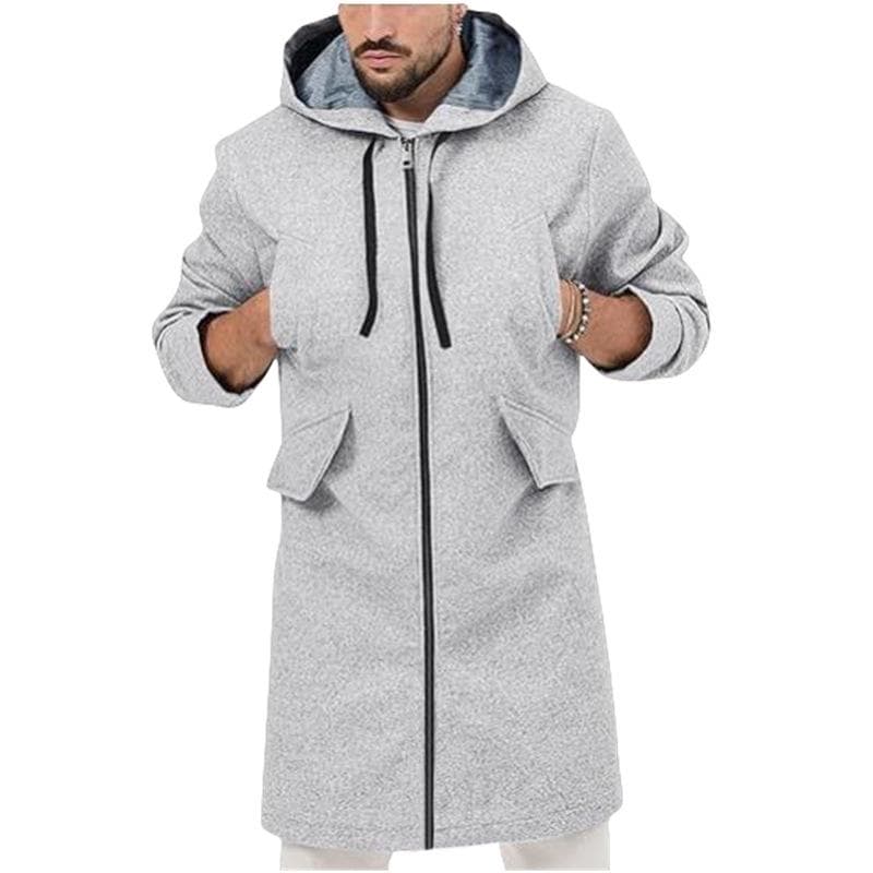 Wool Men's Cardigan Overcoat Multi-Pocket Hooded Jacket Zipper 2XL