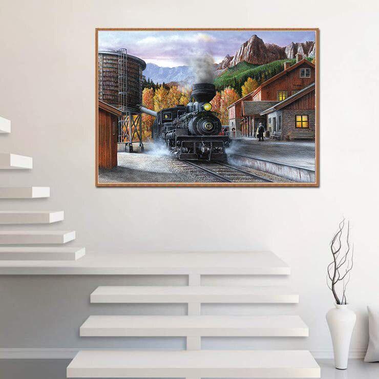 Diamond Embroidery Stopping Train Embroidered Cross Stitch Home Decoration 20X30CM