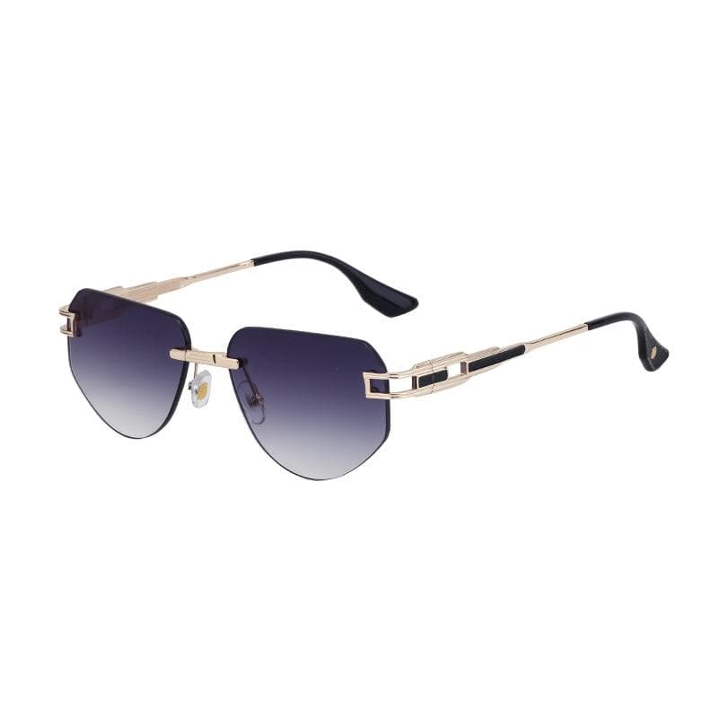 Fashion Brand Oval Sunglasses Vintage Luxury Rimless Metal Retro Black UV400 Shades for Women Men