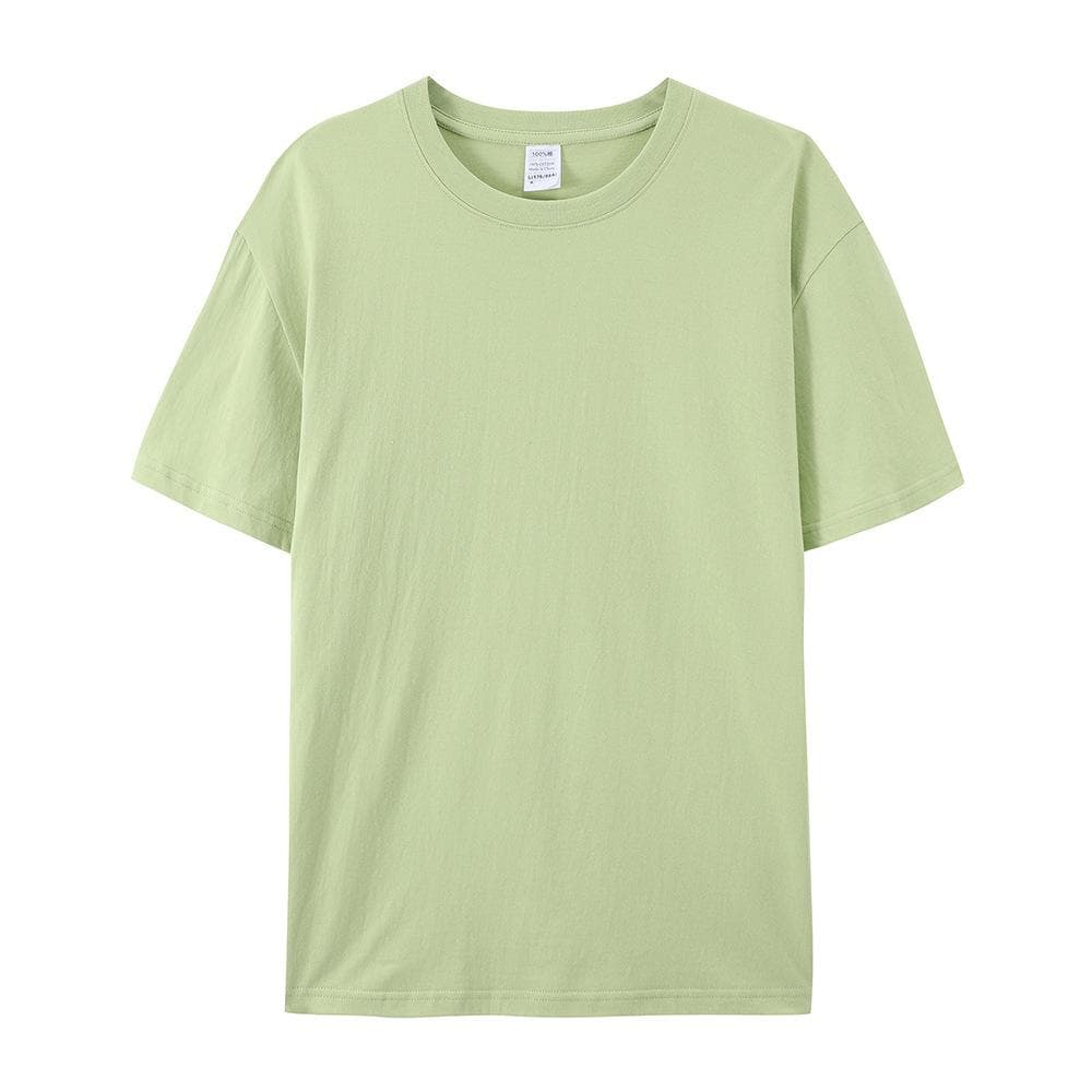 Cotton Short-sleeved T-shirt Men's Fashion Trend Black and White Clothing T-shirt Summer Men's and Women's Shirts with Pure Color Simple Match S celadon