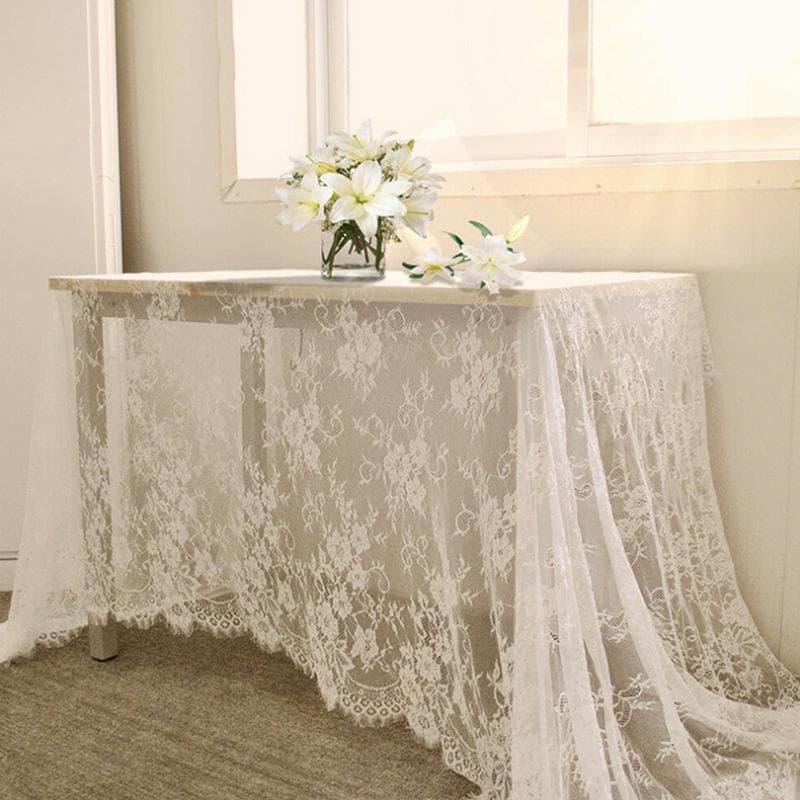 Lace Rectangular Tablecloth Vintage Rustic Embroidered Table Cover for Romantic Wedding Spring Summer Outdoor Party Table Decorations 75*300cm white