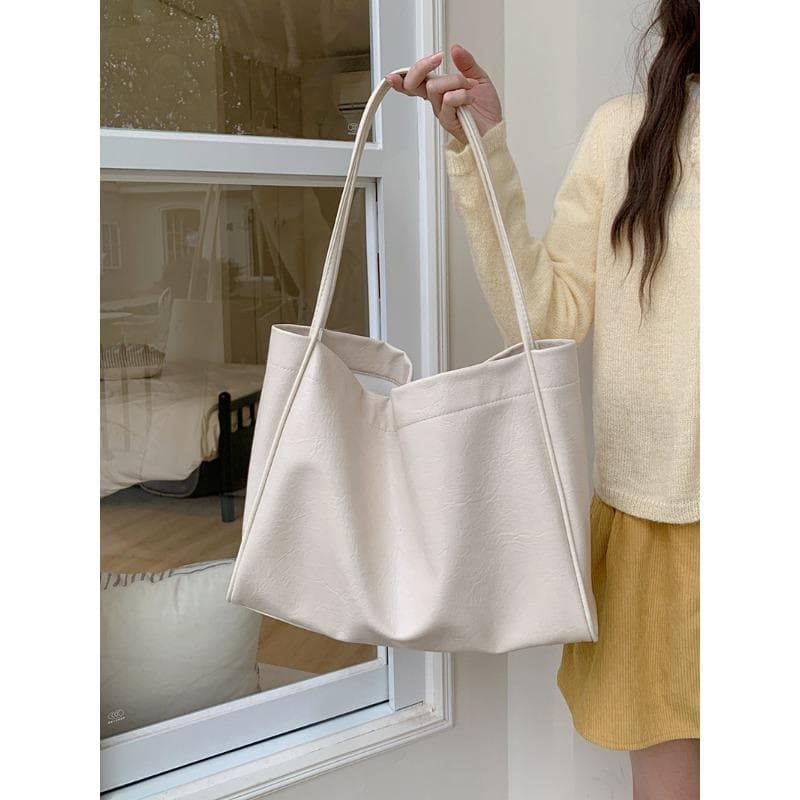 Bag Women Casual Texture Soft Leather Commuter Bag Fashion Shoulder Bag Tote Bag white