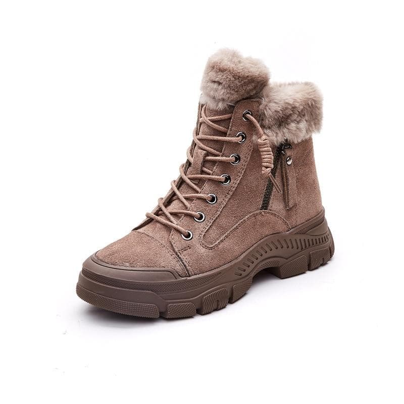 Winter Shoes Women Snow Boots Thick Sole Warm Plush Cold Winter Shoes Genuine Leather Ladies Ankle Boots 37 khaki