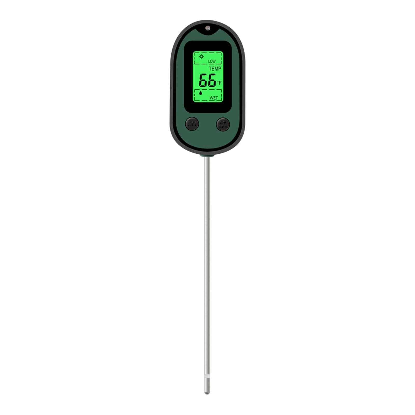 Soil PH Tester 5 in 1 Sunlight Moisture pH Temperature Visual Alarm Acidity Meter Soil Tester green