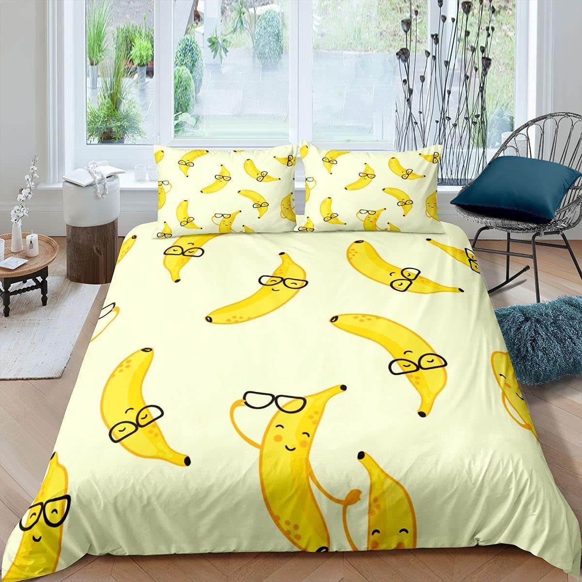 Banana Down Quilt Cover Tropical Bedding Set Fruit Print Quilt Cover Soft Three-Piece Set Spain Cama 90