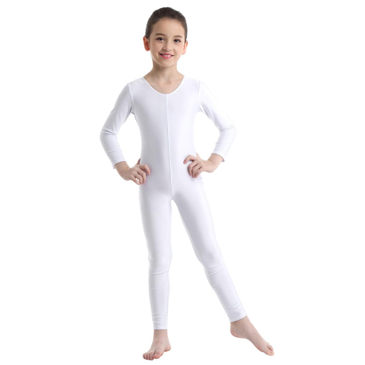 Kids Girls Stylish Clothing Long Sleeves Ballet Dance Gymnastics Leotard Jumpsuit Dancewear 3-4 Years white