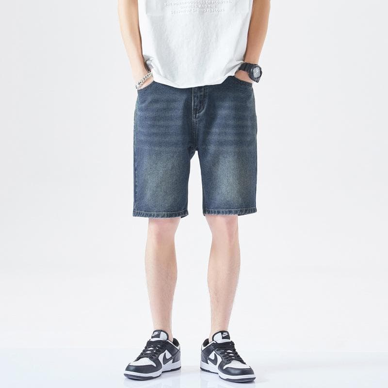 Retro Denim Shorts Men's Summer Thin Loose Trendy Casual Pants Men 3XL blue