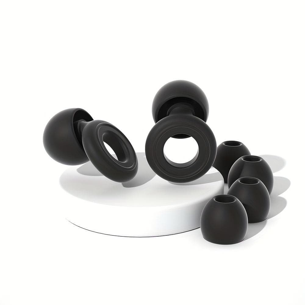 Reusable Silicone Earplugs for Sleeping & Swimming - 35dB Noise Reduction, Includes 2 Pairs of Caps, Ideal for Snoring, Studying black