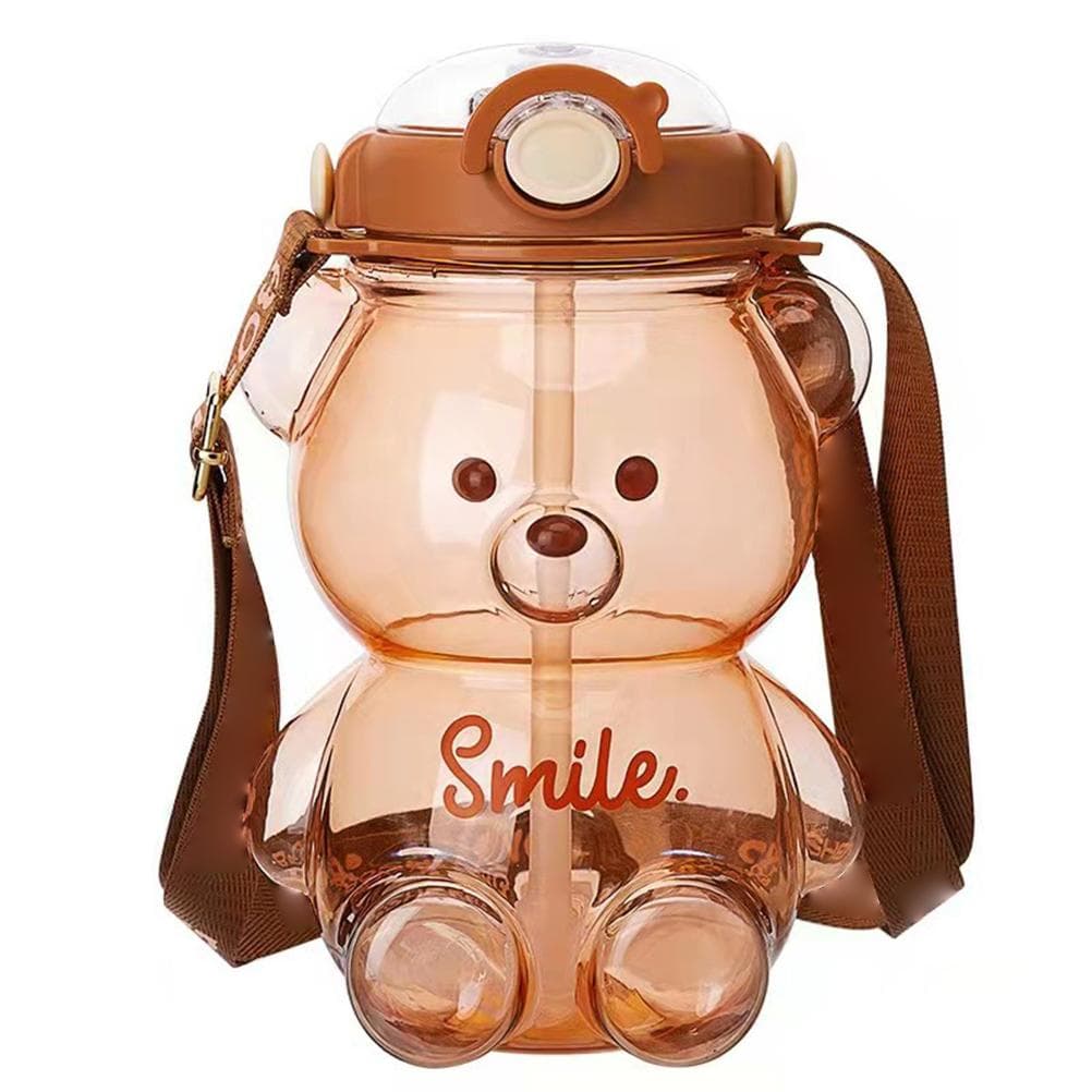 Kawaii Bear Straw Bottle Portable Cartoon Kids Water Bottle with Straw and Carrying Loop Adjustable L(for 6.5-9kg)