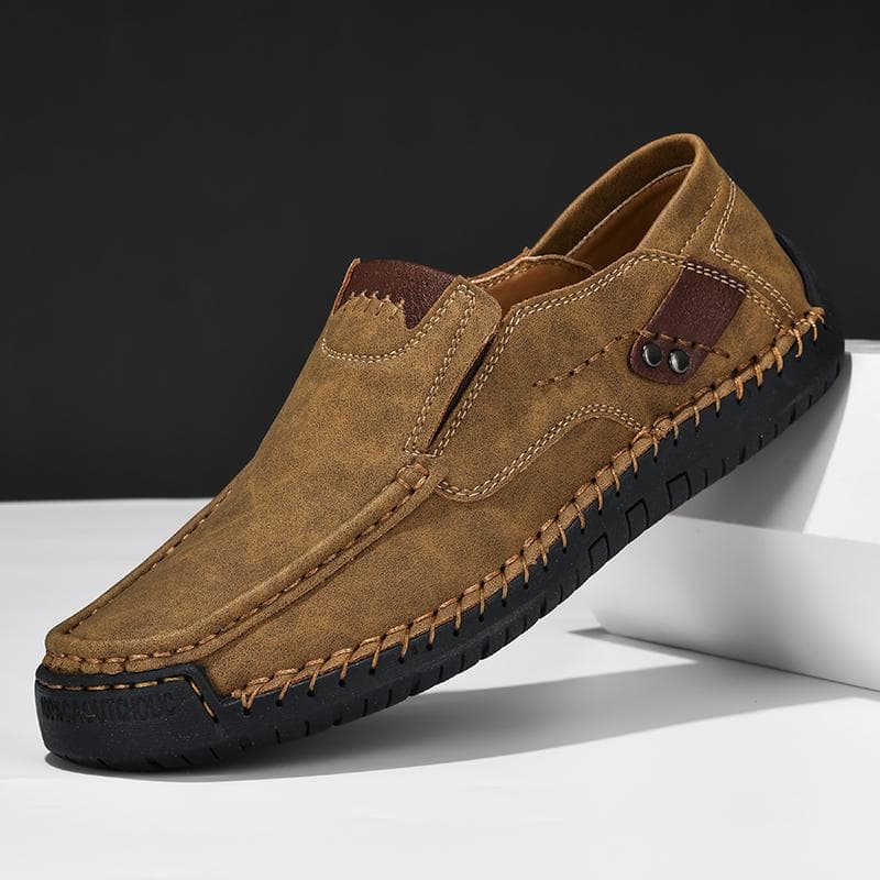 Handmade Genuine Leather Men's Casual Shoes Comfortable And Breathable Moccasins Men Business Flats Shoes Driving Shoes Large Size 38-48 43 khaki