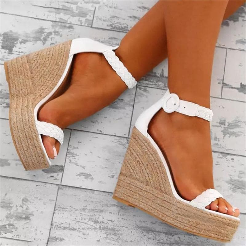 Fashion Golden white Summer Sexy Platform Shoes Wedges Sandals High Heel Fashion Open Toe Elevator Women Pumps Sandals Plus Size 34-43 36 white