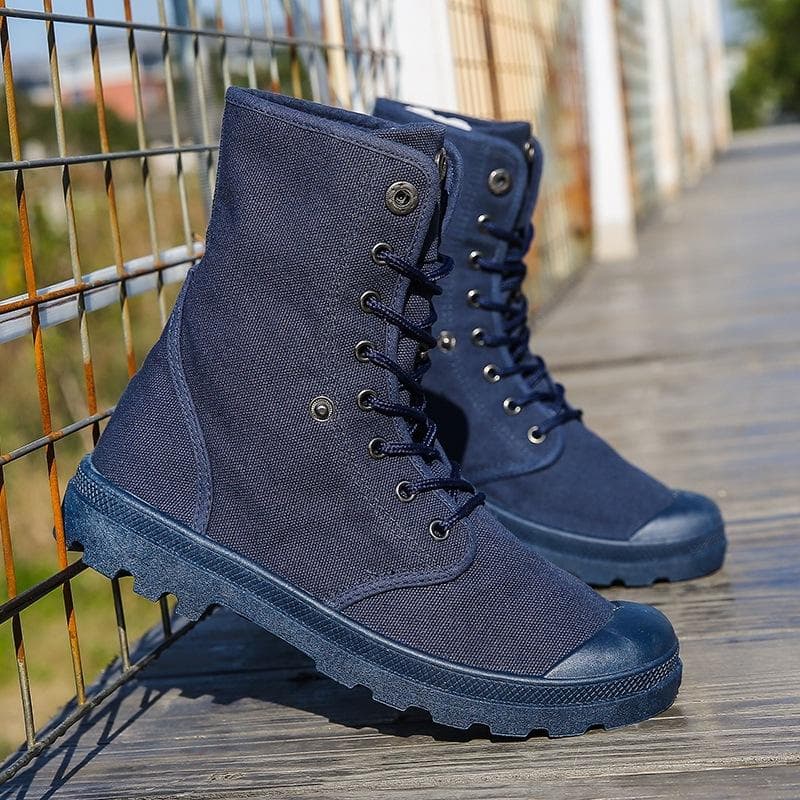 2024 New Fashion High Top Canvas Shoes For Men Outdoor Platform Casual Shoes Comfortable Lace Up Men's Sneakers Zapatos Hombres 44 blue