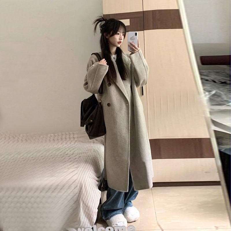 Woolen Coat Women's Medium and Long Autumn and Winter Korean Thickened Coat XL