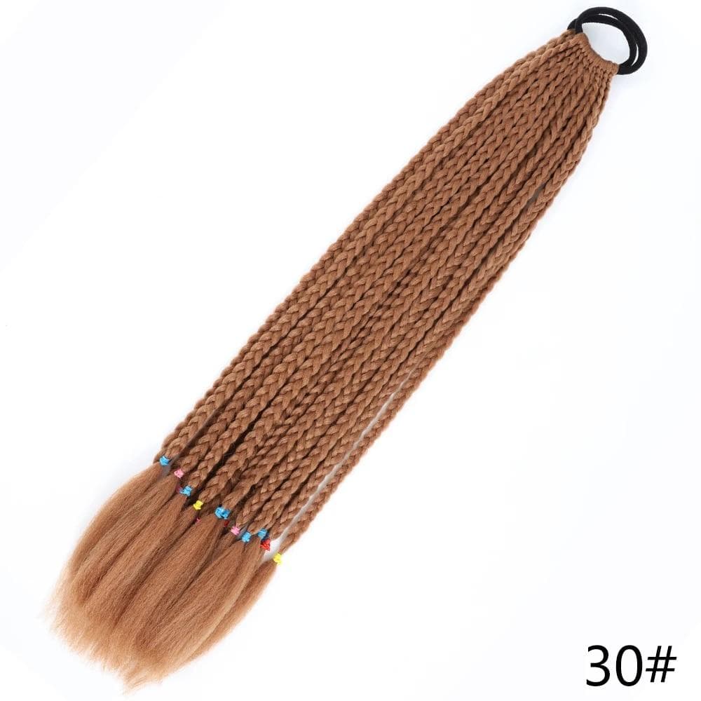 MISSQUEEN Synthetic Girls Colored Braided Ponytail With Elastic Rubber Band Hair Extensions Rainbow Color Kids Wig Pigtail Hairpiece 65cm