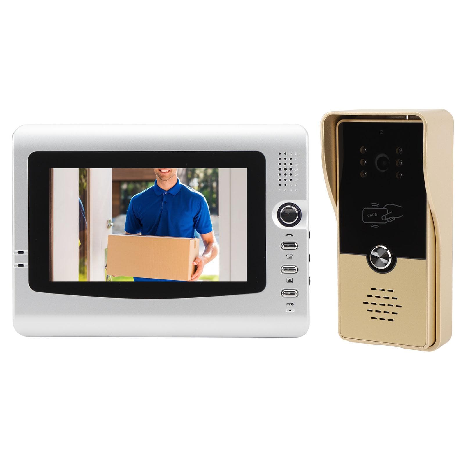 Wired Video Intercom System 7 Inches Video Doorbell Door Phone System HD Camera Kits for Villa Home EU Plug gold