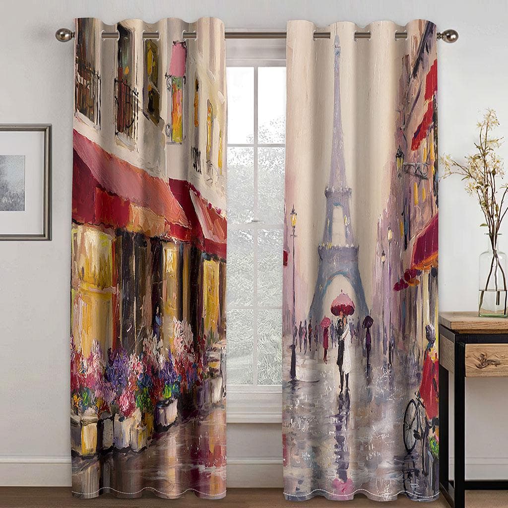 Pariss Landmarks Eiffel Tower Couple Curtains For Living Room Bedroom Kitchen Curtains Window Treatments 173W214H(CM)68x84in&Grommet Top