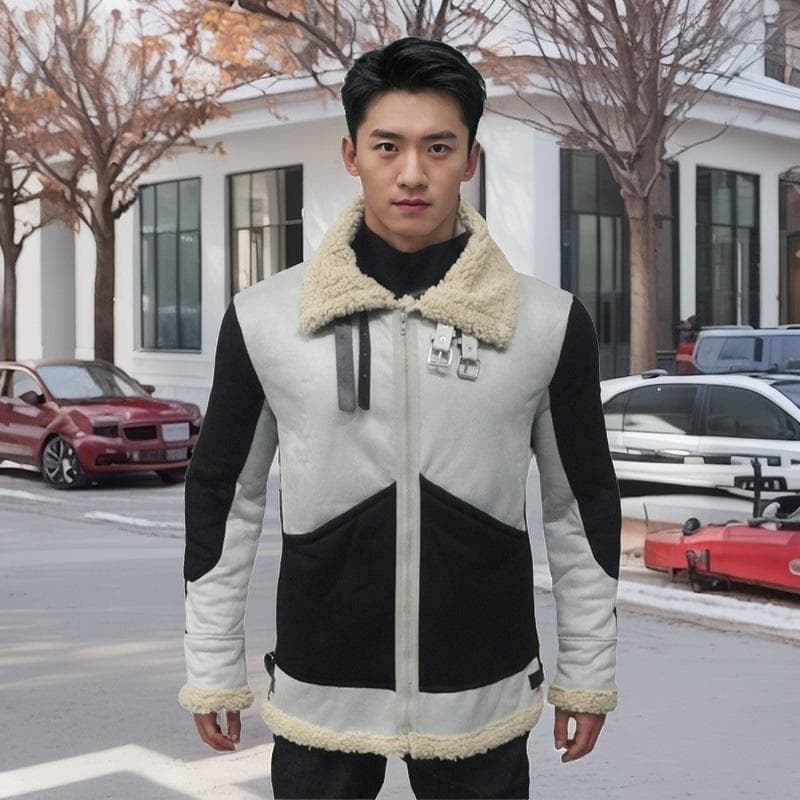 Autumn and Winter Men's Jacket Fur Integrated Thick Coat Suede Men's Coat 5XL grey