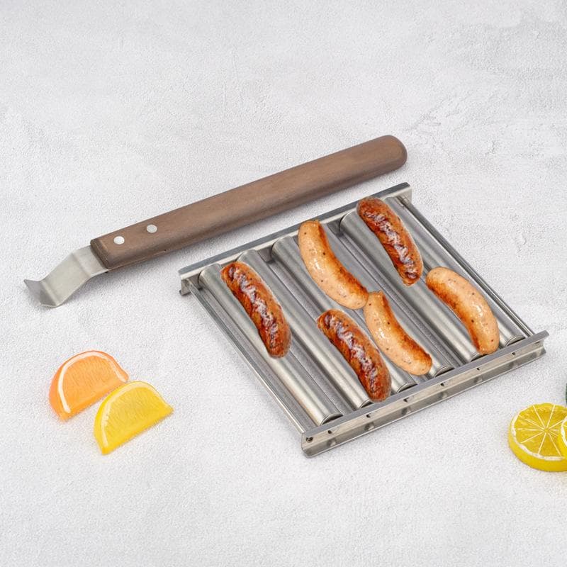 Barbecue Sausage Grilling Rack Roller BBQ Picnic Camping BBQ Hot Dog Grill Pan Home Kitchen Barbecue Grilling Accessories silver
