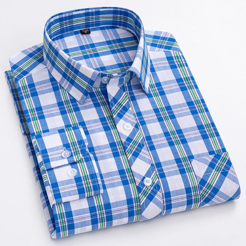 Pure Cotton Mens Plaid Shirts Long Sleeve Busienss Casual Classical Checked Design Fashion 41