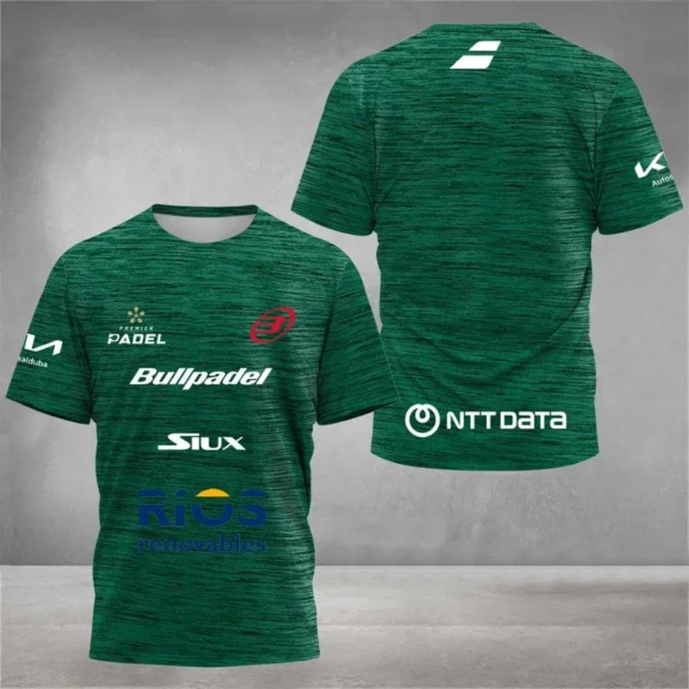 Padel tennis fan breathable quick drying T-shirt, men's tennis training top, 3D printed summer short sleeved clothing, round M