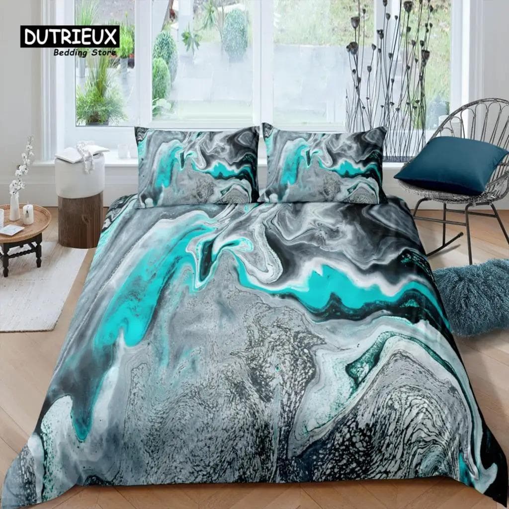 Home Living Luxury 3D Turquoise Marble Bedding Set Gold Duvet Cover Pillowcase Queen and King EUUSAUUK Size Comforter Bedding 70x133cm 2pcs