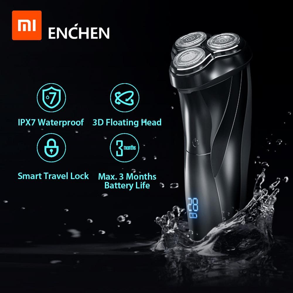 Enchen BlackStone 3 Electric Shaver 3D Triple Floating Blade Heads Shaving Razors Men Facial Beard Trimmer USB Rechargeable Machine Black