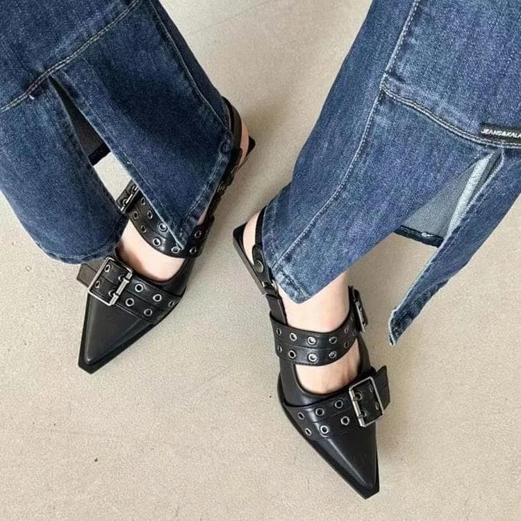 French Style Pointed Toe Mary Jane Shoes Retro Medium Thick Heel Shoes for Women with Skirts and Small Leather Shoes 43 black