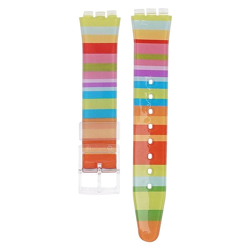 Watch Strap PVC Belt for Swatch 16mm 17mm 19mm Watch Accessories Soft Jelly Color Waterproof Rubber Wristband Bracelet with Tool 17mm multicolour