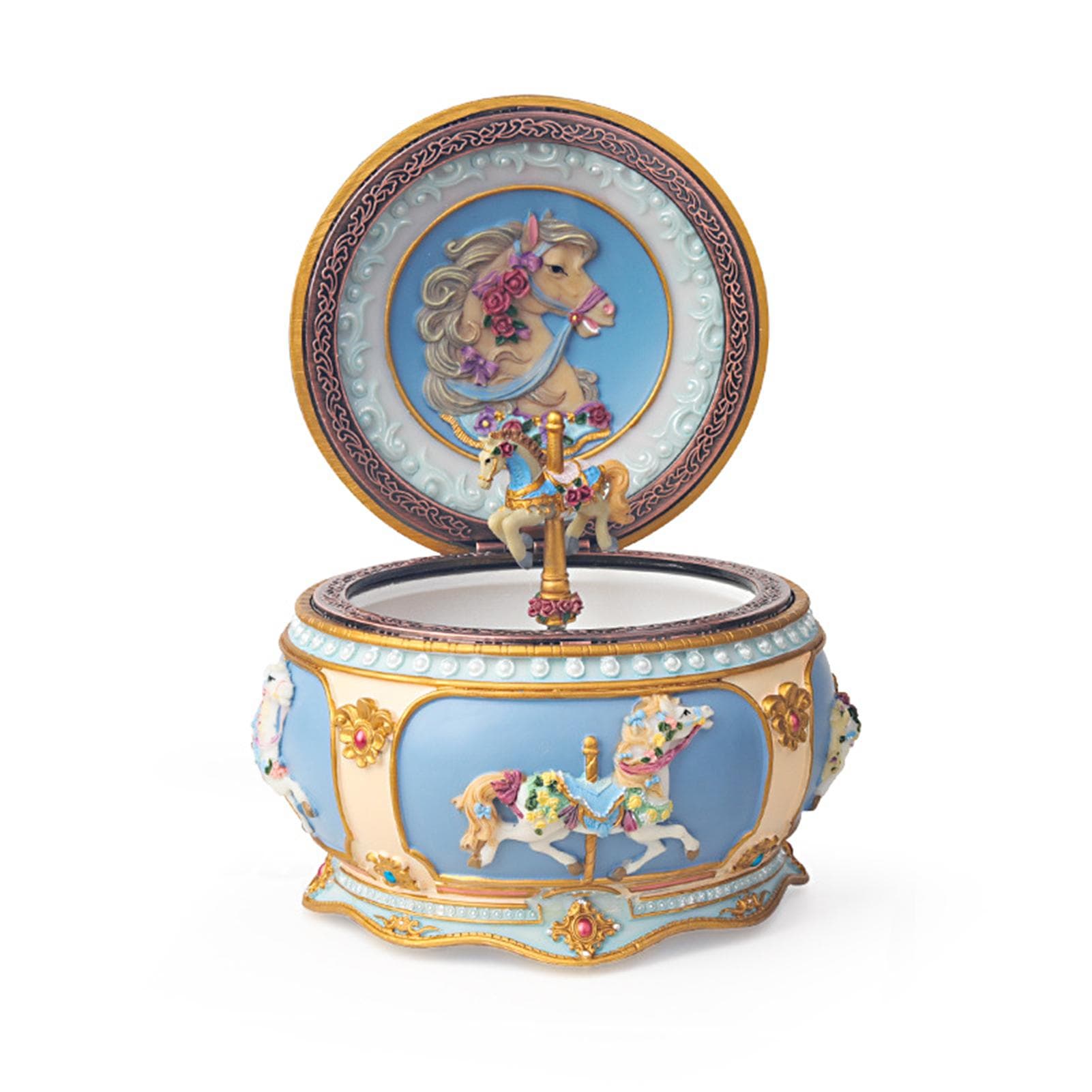 Luminous Carousel Music Box with Colorful Light Merry-go-round Wind-up Musical Rotating Horse Canon multicolour
