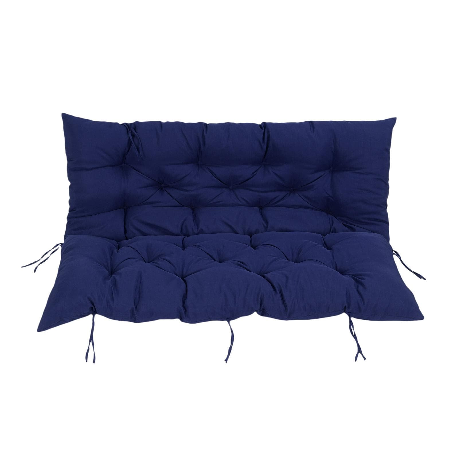 Outdoor Swing Cushion Polyester PP Cotton Splashproof Porch Seat Cushion Replacement with Straps navy blue