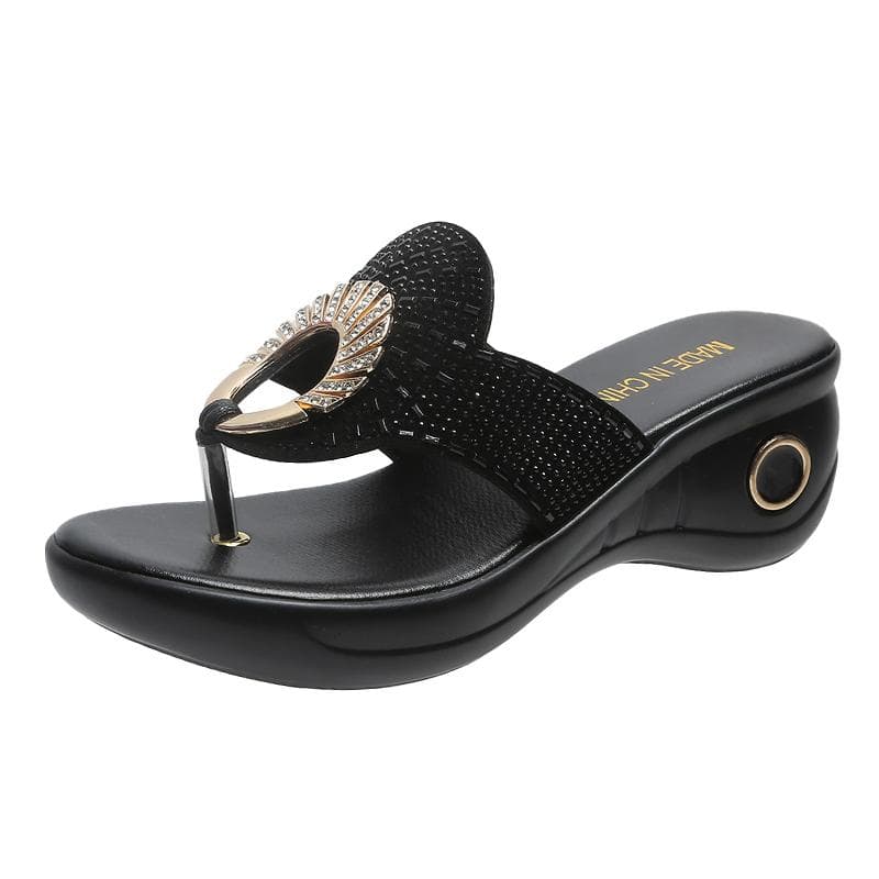 Women's Open Toe Slippers Sequins Decor Platform Ladylike Sweet New Summer Fashion Popular Comfy High Thick Heel Slippers 40