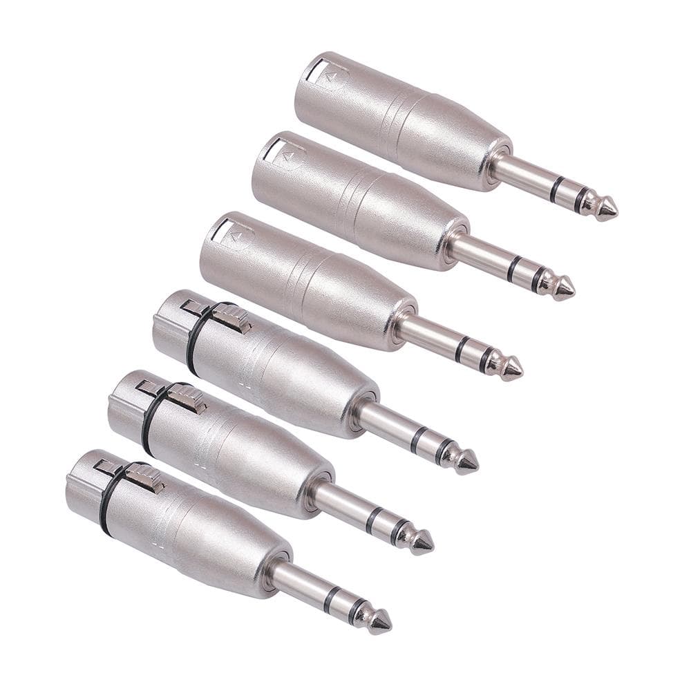 6 Pack 1/4 to XLR 6.35mm Female to XLR Male and 6.35mm Male to XLR Female Adapter Zinc Alloy Stereo 6 Pack silver